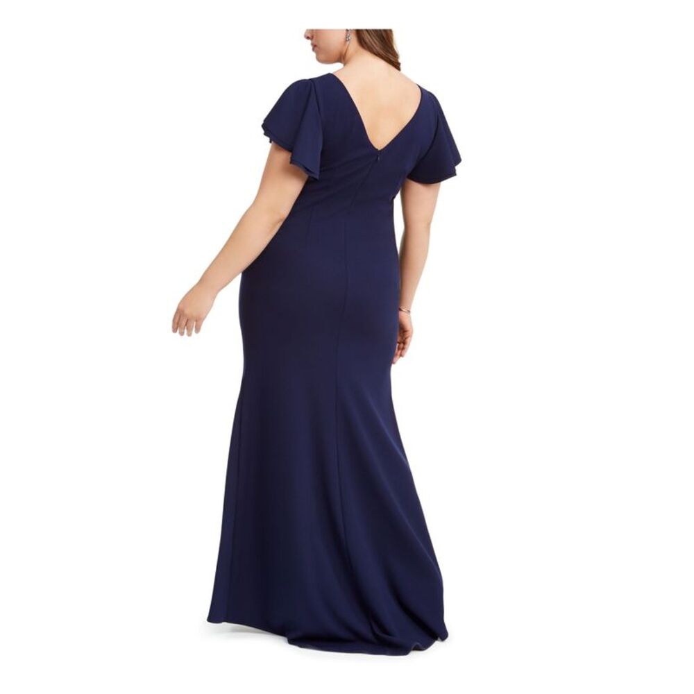 BETSY & ADAM Womens Navy V-back Scuba Crepe Flutter Sleeve Dress Plus 22W - Picture 2 of 4
